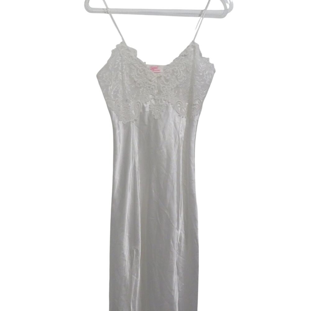 Intime Womens Medium White Vintage Satin Maxi Dress Lace Top Slip Dress